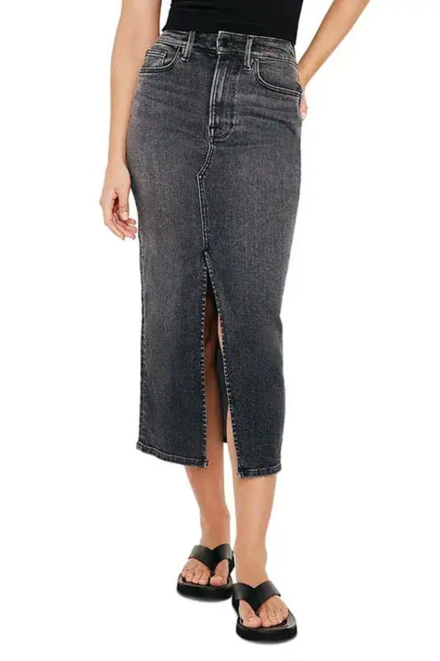 Good American NWT Front Slit Midi Denim Skirt 16 High Waisted A-Line